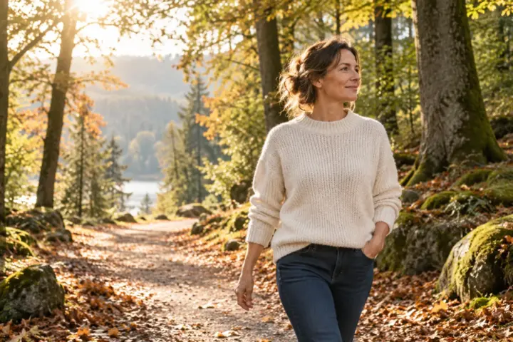Frau bei einem Spaziergang im herbstlichen Park